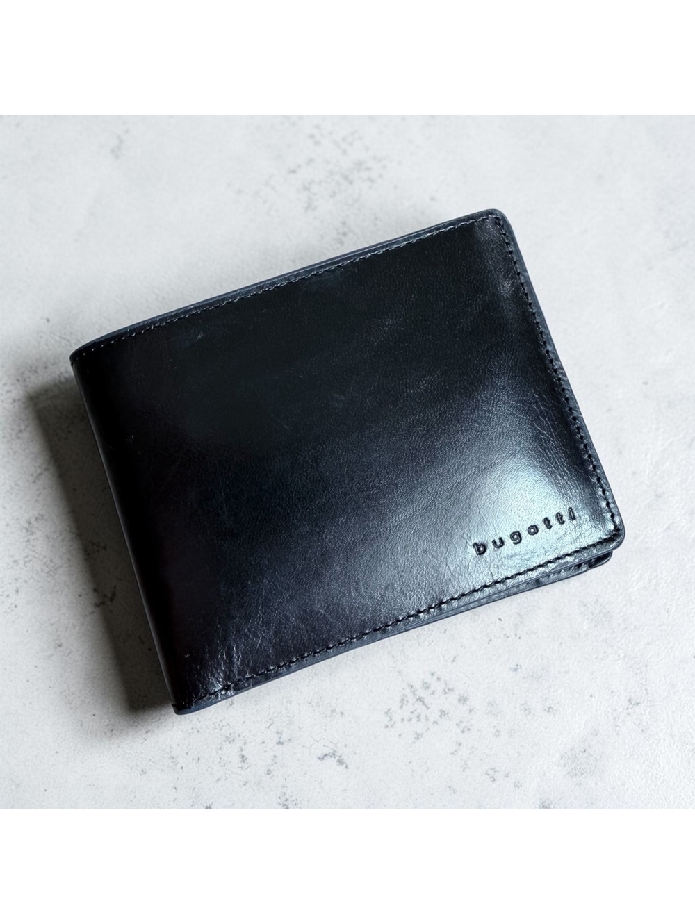 Bugatti Men’s Black Leather Bifold Wallet with Coin Pocket